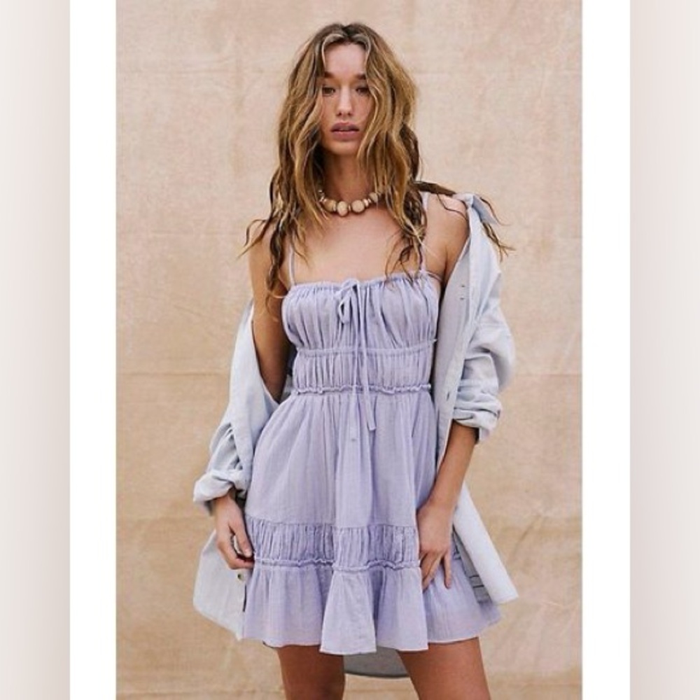Free People Taking Sides mini dress in blue